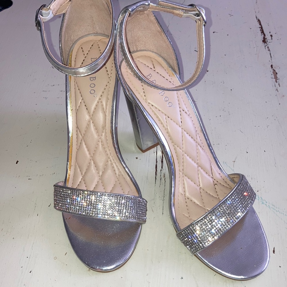 Size 9 silver rhinestone ankle strap dress shoe by Bamboo. Excellent con…